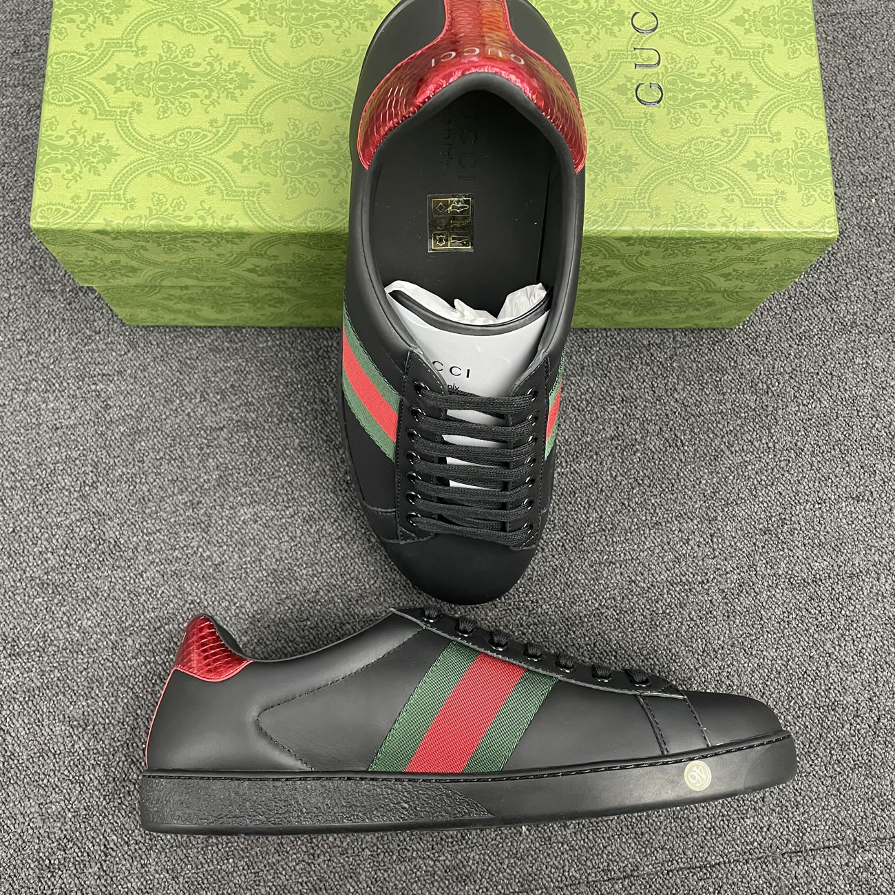 Gucci Ace Leather Black 386750 02jr0 1078 (8) - newkick.cc