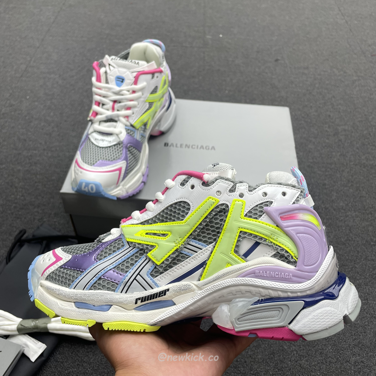 Balenciaga Runner Leather Free Grey Light Purple Neon Yellow White 677403w3rbp1745 (8) - newkick.cc