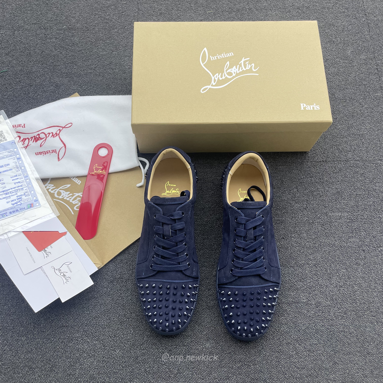 Christian Louboutin Rivet Shoe Blue Suede Calf (3) - newkick.cc