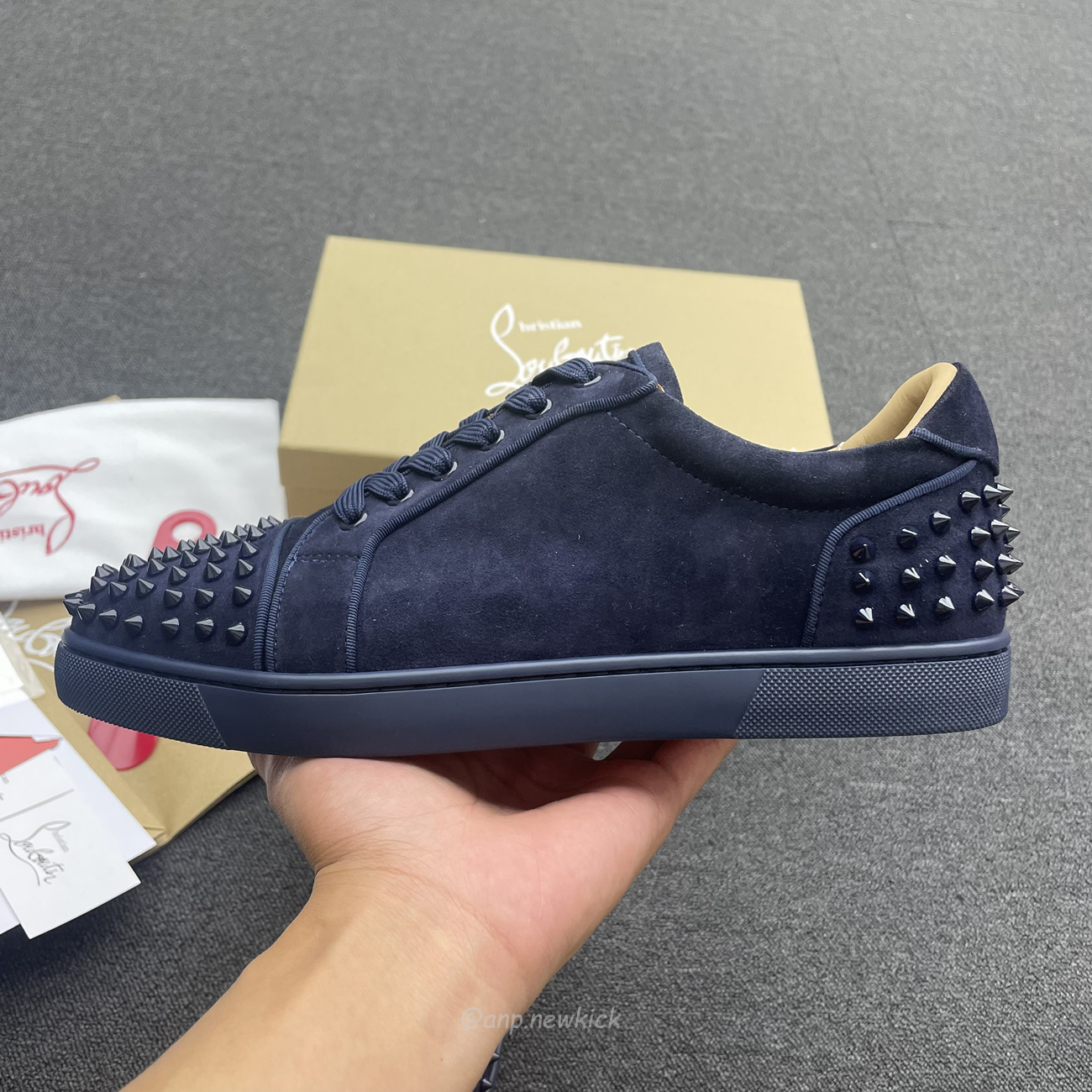 Christian Louboutin Rivet Shoe Blue Suede Calf (6) - newkick.cc