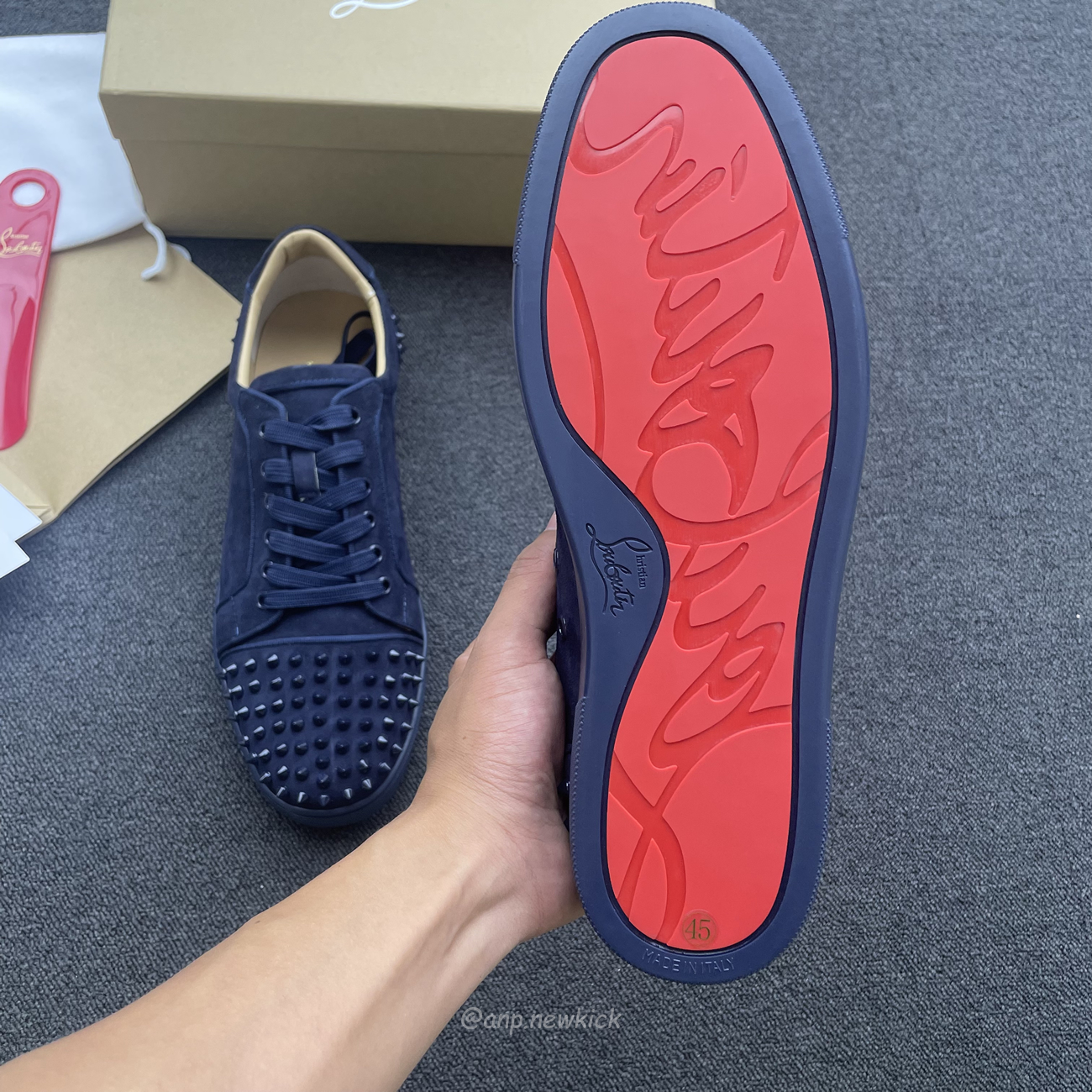 Christian Louboutin Rivet Shoe Blue Suede Calf (7) - newkick.cc