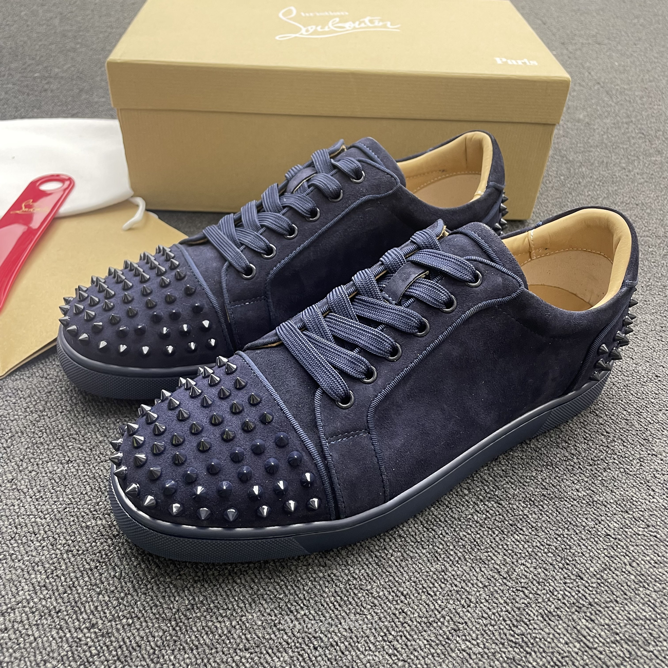 Christian Louboutin Rivet Shoe Blue Suede Calf (9) - newkick.cc