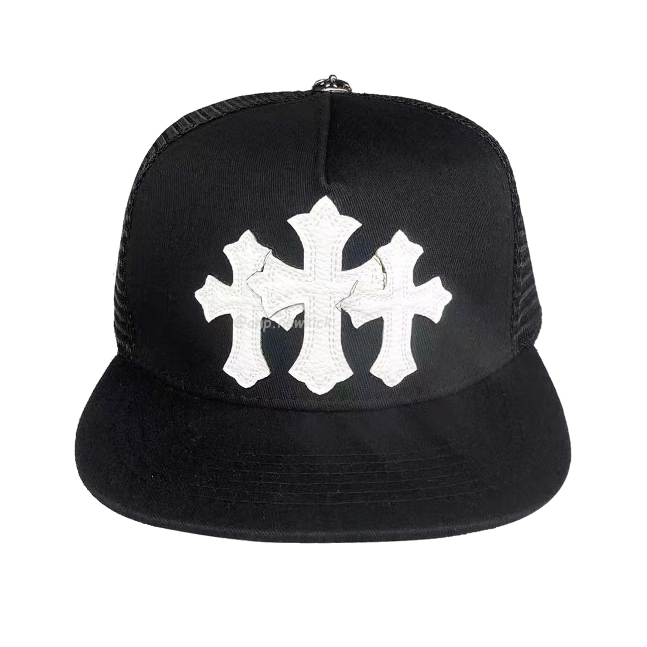 Chrome Hearts Tri Cross Black White Red Trucker Hat (10) - newkick.cc