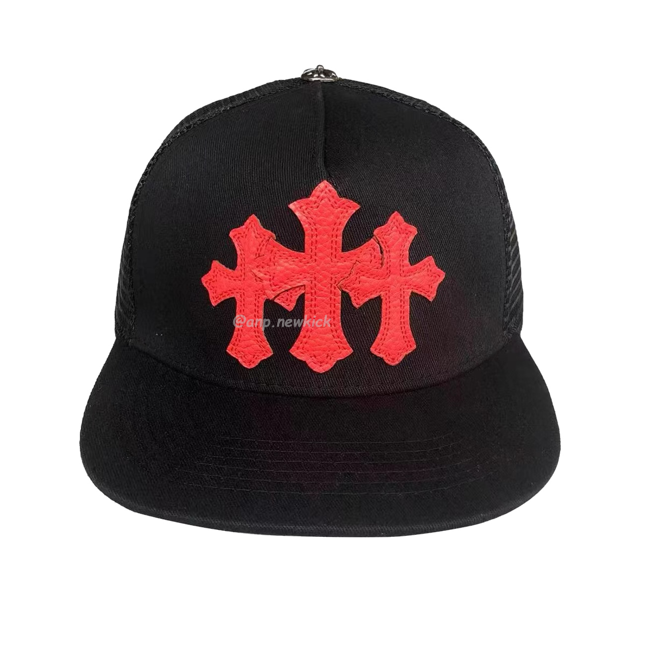 Chrome Hearts Tri Cross Black White Red Trucker Hat (3) - newkick.cc