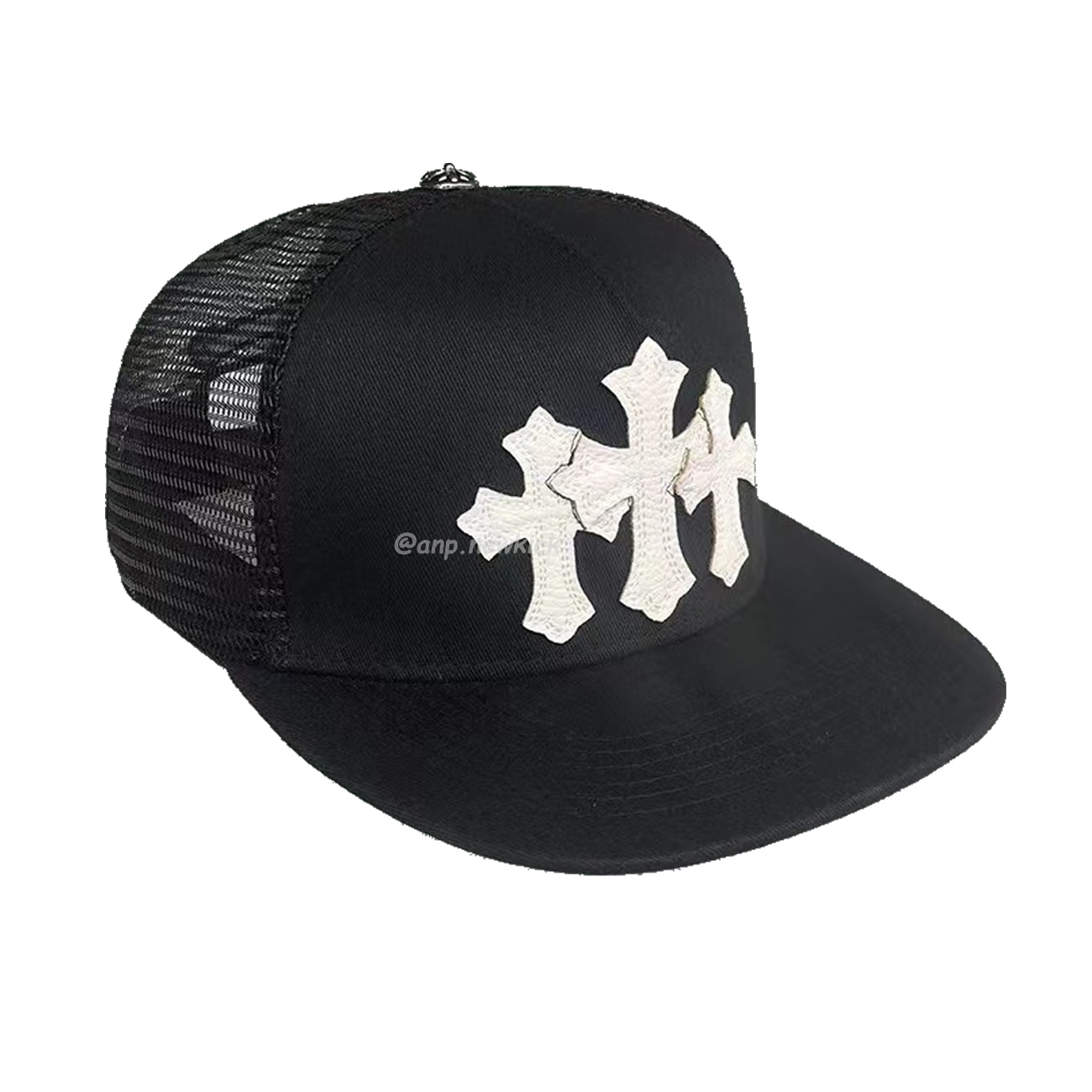 Chrome Hearts Tri Cross Black White Red Trucker Hat (7) - newkick.cc