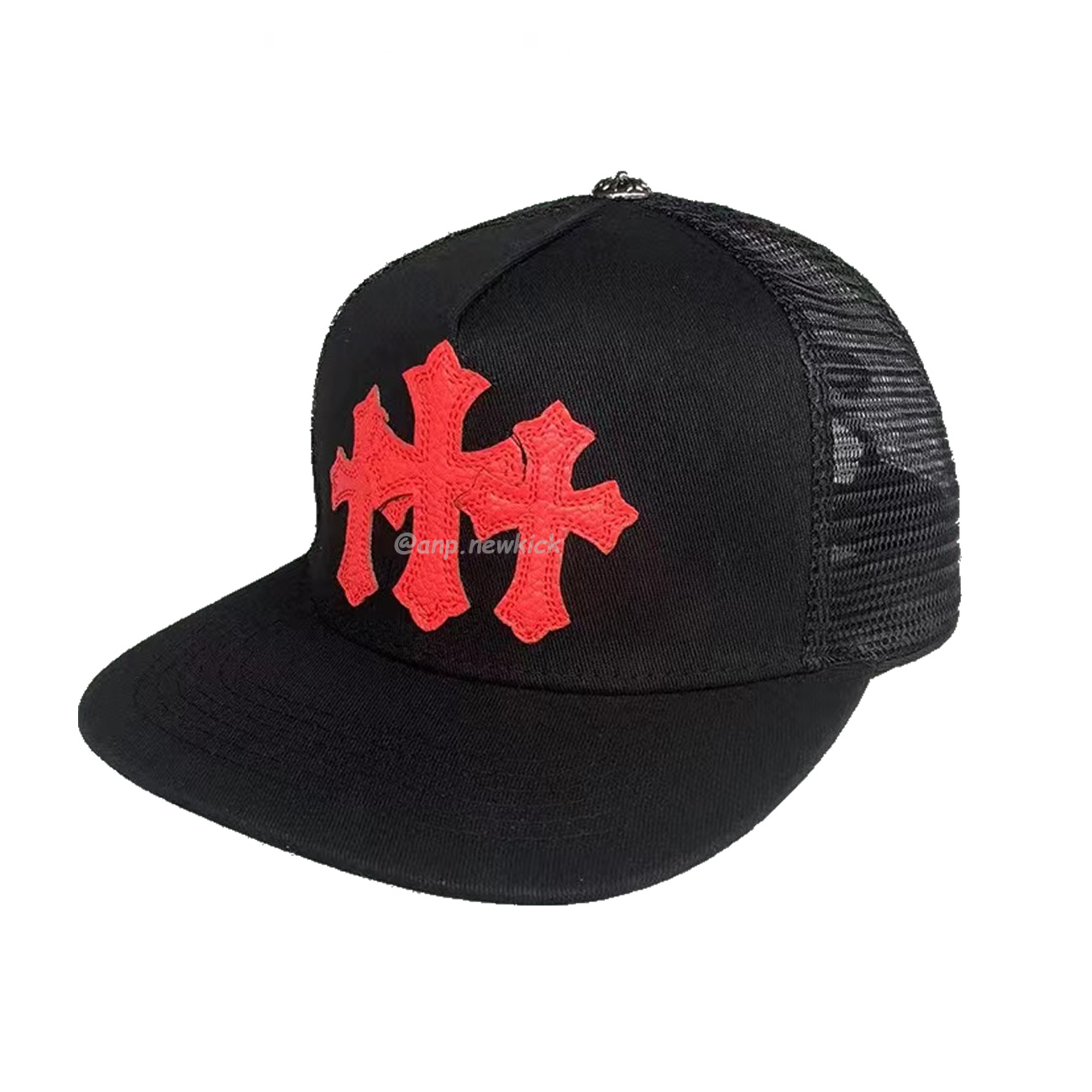 Chrome Hearts Tri Cross Black White Red Trucker Hat (8) - newkick.cc