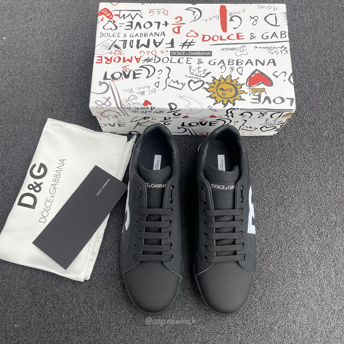 Dolce Gabbana Dg Logo Print Portofino Napa Calf Leather Sneakers (21) - newkick.cc