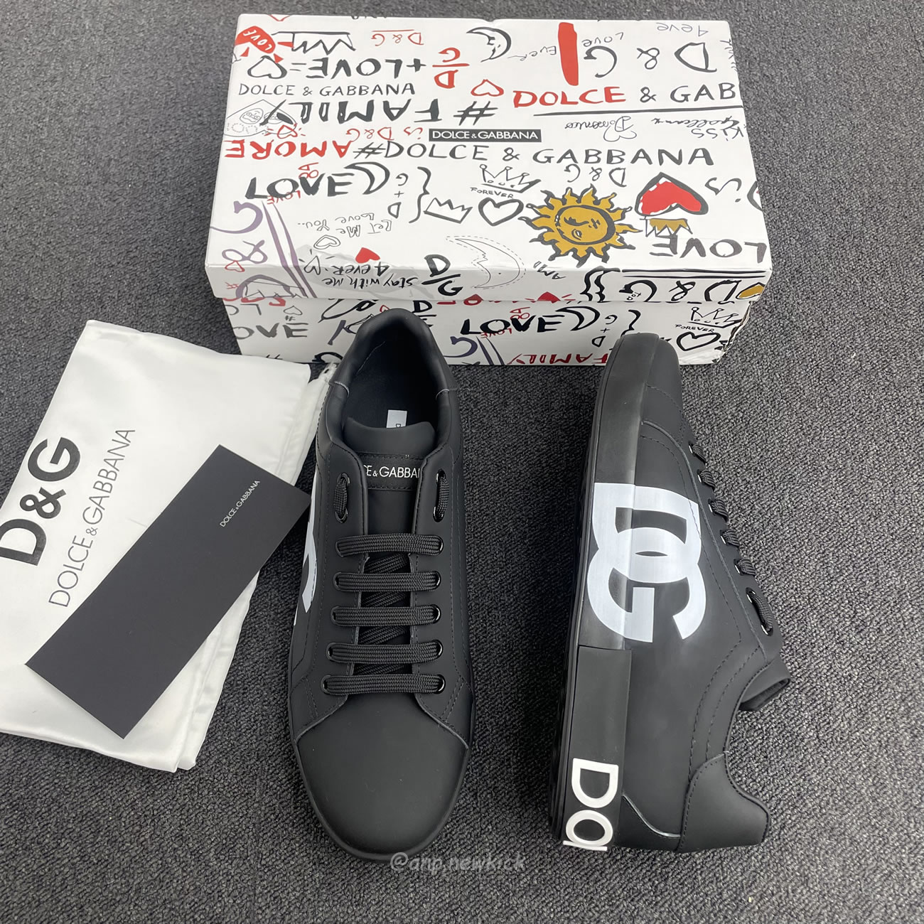 Dolce Gabbana Dg Logo Print Portofino Napa Calf Leather Sneakers (25) - newkick.cc