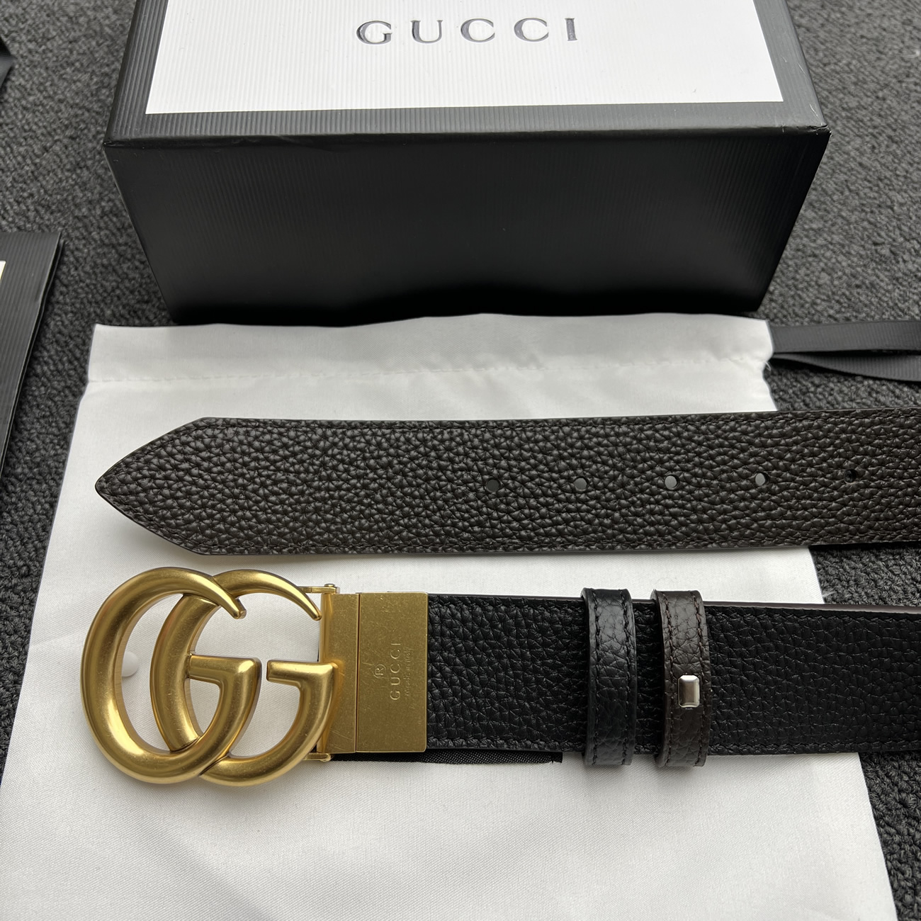 Gucci Double G Logo Full Grain Reversible Belt Leather Black Brown (8) - newkick.cc