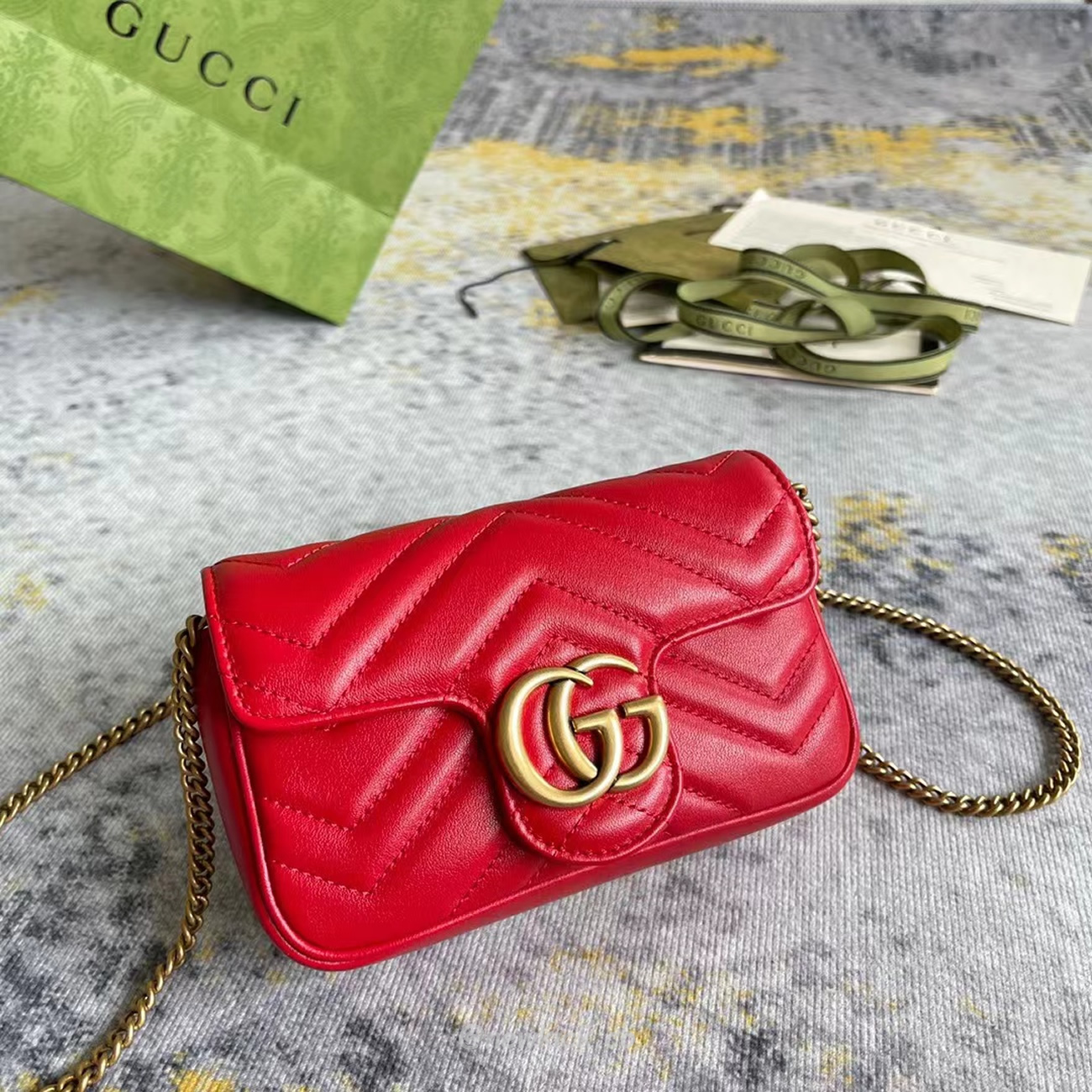 Gucci Gg Marmont Matelasse Super Mini Bag Red (8) - newkick.cc