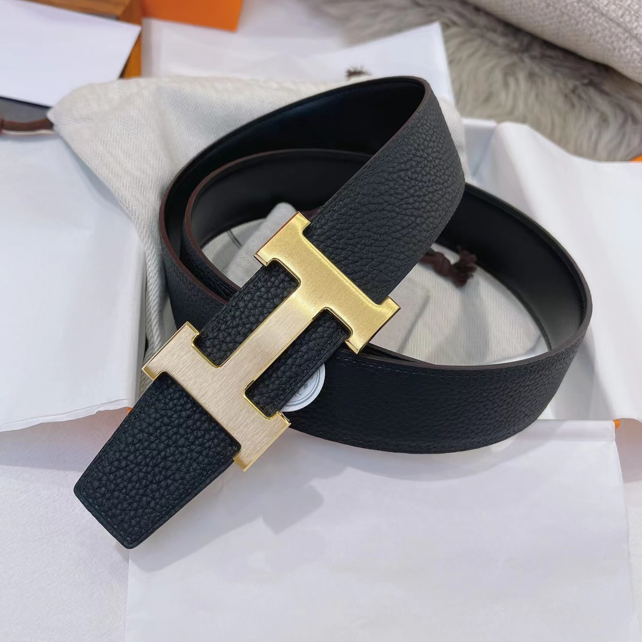 Hermes Full Grain Reversible Belt Leather Black (11) - newkick.cc