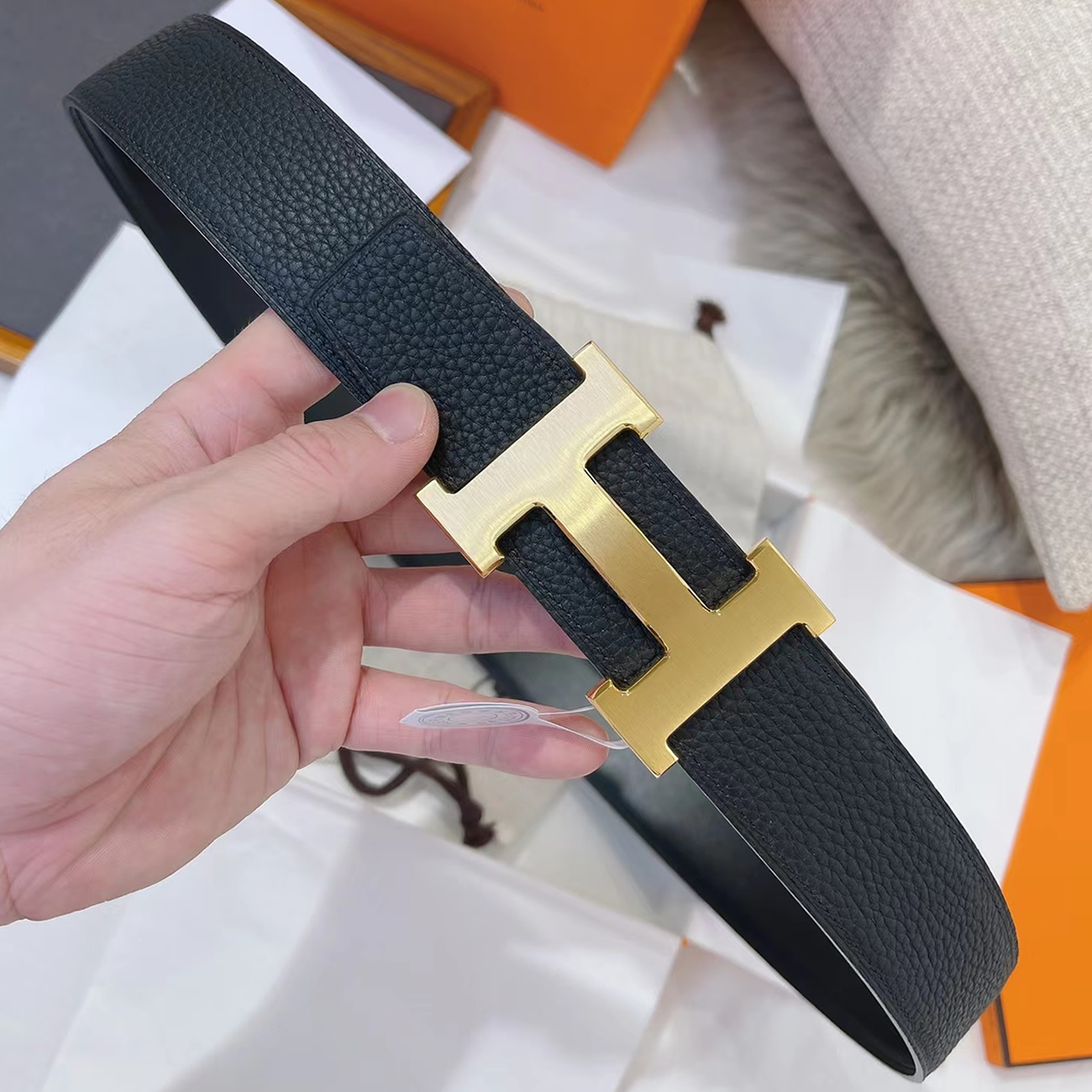 Hermes Full Grain Reversible Belt Leather Black (3) - newkick.cc