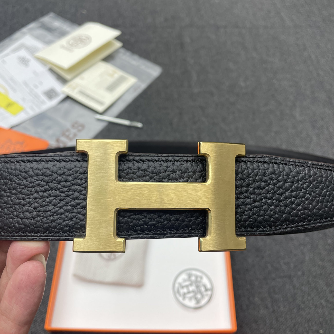 Hermes Full Grain Reversible Belt Leather Black (8) - newkick.cc