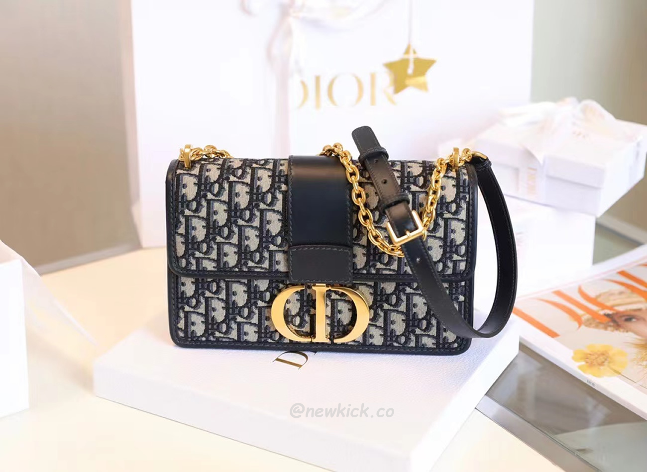 Dior 30 Montaigne Chain Bag Blue Dior Oblique Jacquard M9208utzq M928 (17) - newkick.cc