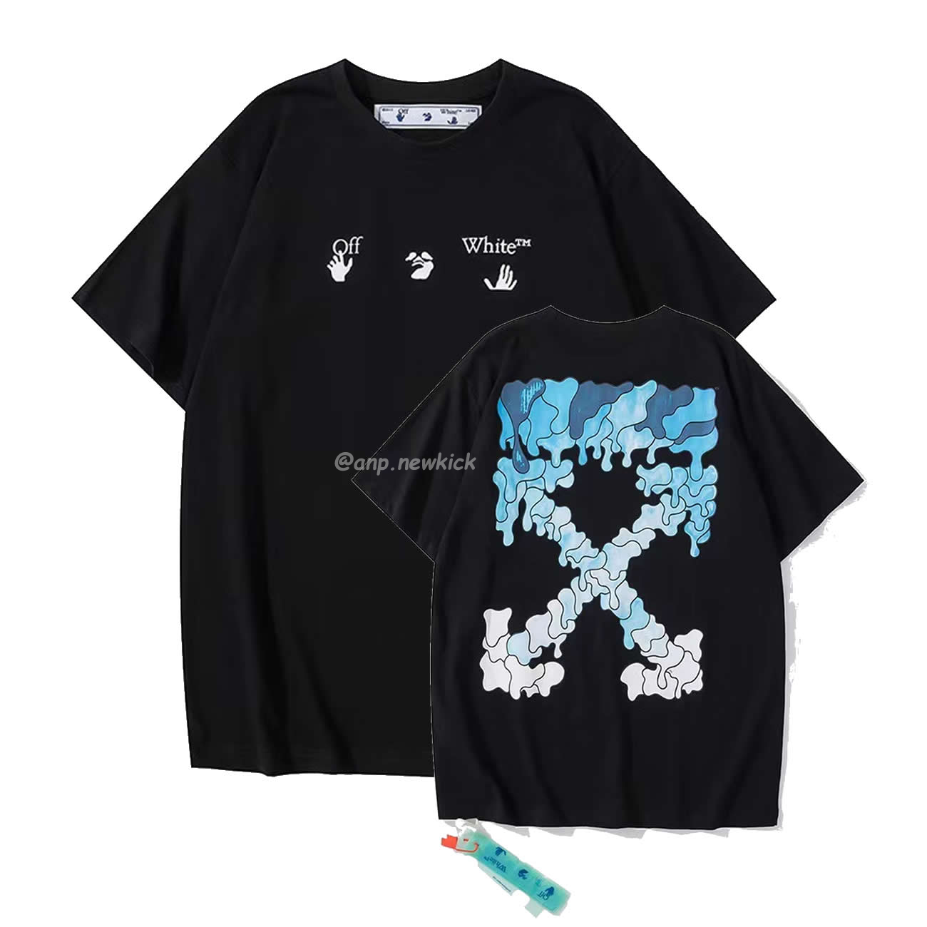 Off White White Black Blue Arrow Print Slim T Shirt (1) - newkick.cc