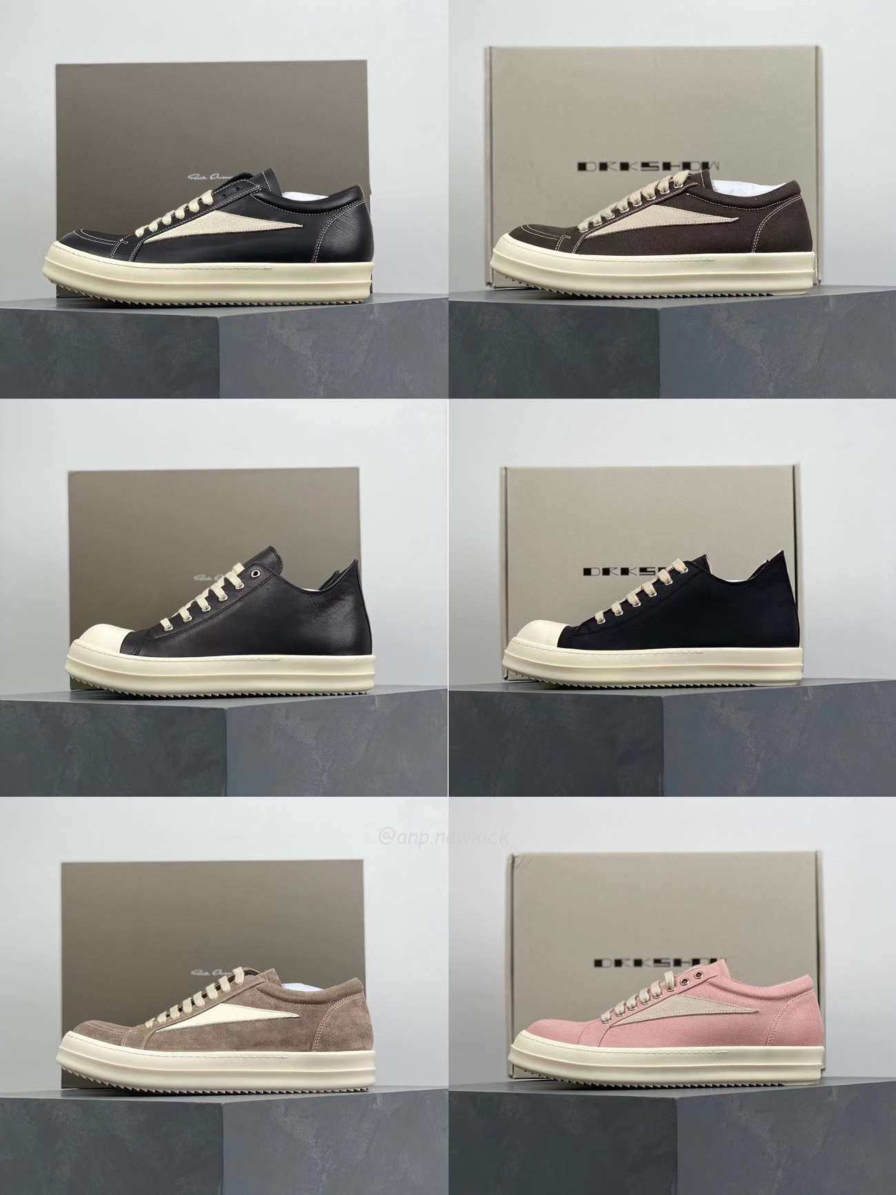 Rick Owens Leather Low Top Vintage Sneakers Suede Canvas Black Taupe Grey Faded Pnk Pearl Milk Dark Dust (18) - newkick.cc