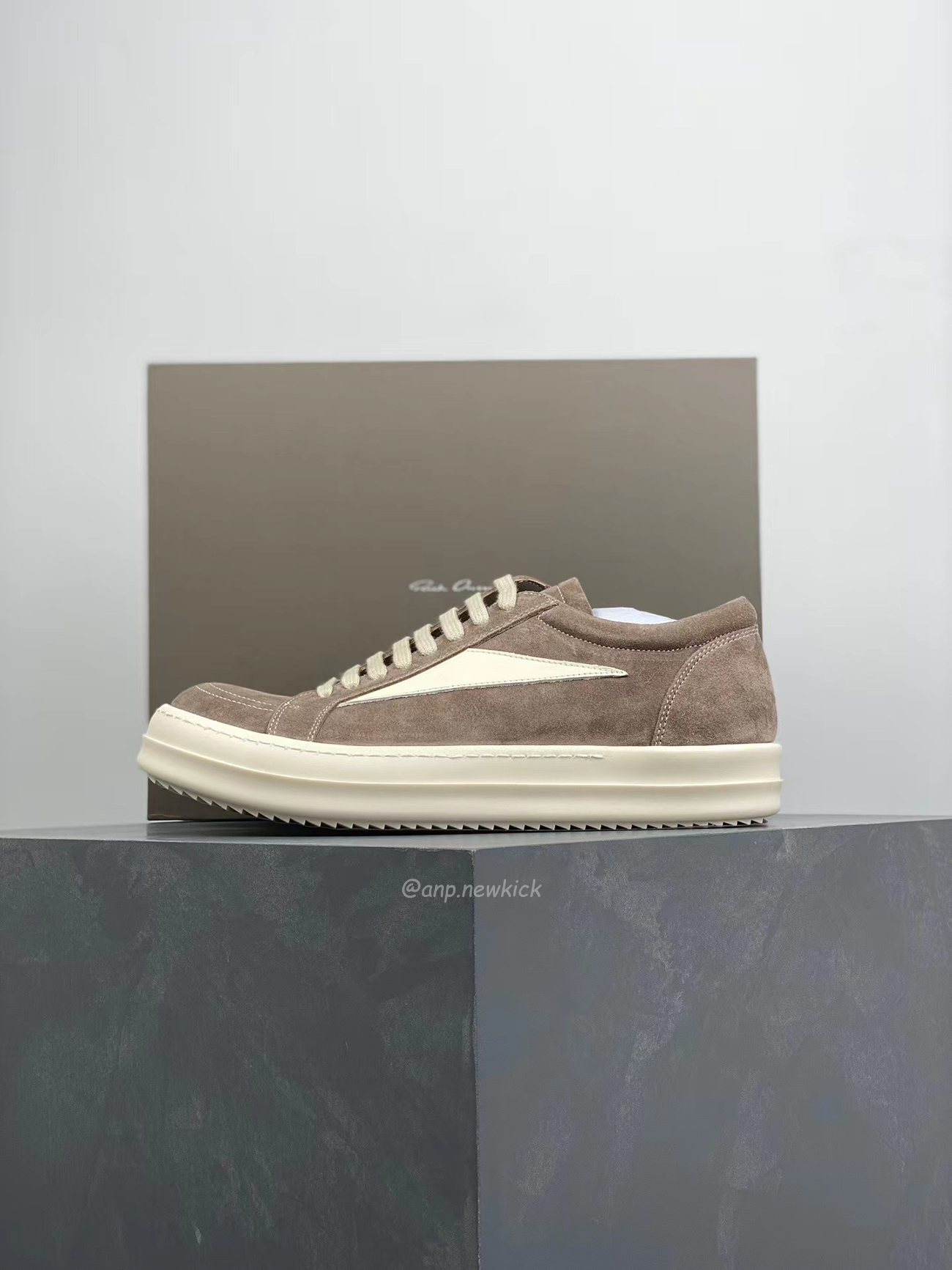 Rick Owens Leather Low Top Vintage Sneakers Suede Canvas Black Taupe Grey Faded Pnk Pearl Milk Dark Dust (7) - newkick.cc