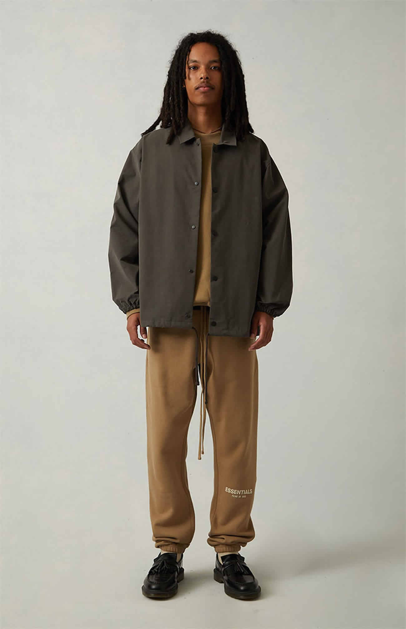 Fear Of God Essentials 1977 Coaches Jacket Iron Oak (19) - newkick.cc