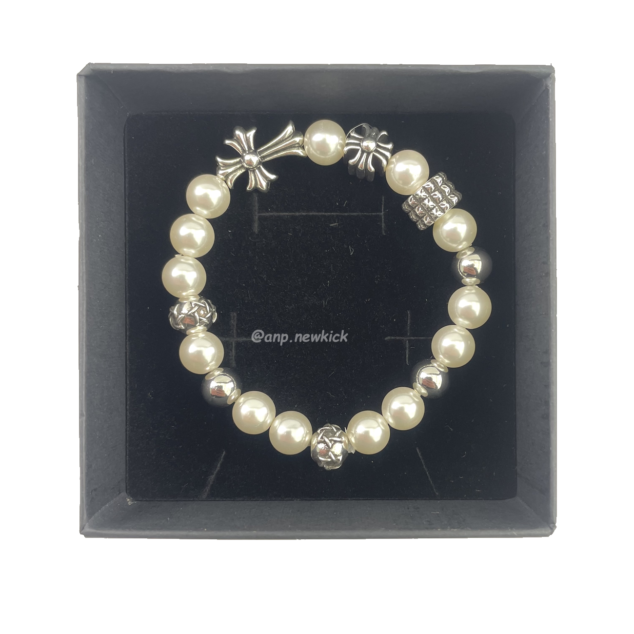 Chrome Hearts Pearl Silver Cross Flower Letter Ball Bracelet (2) - newkick.cc