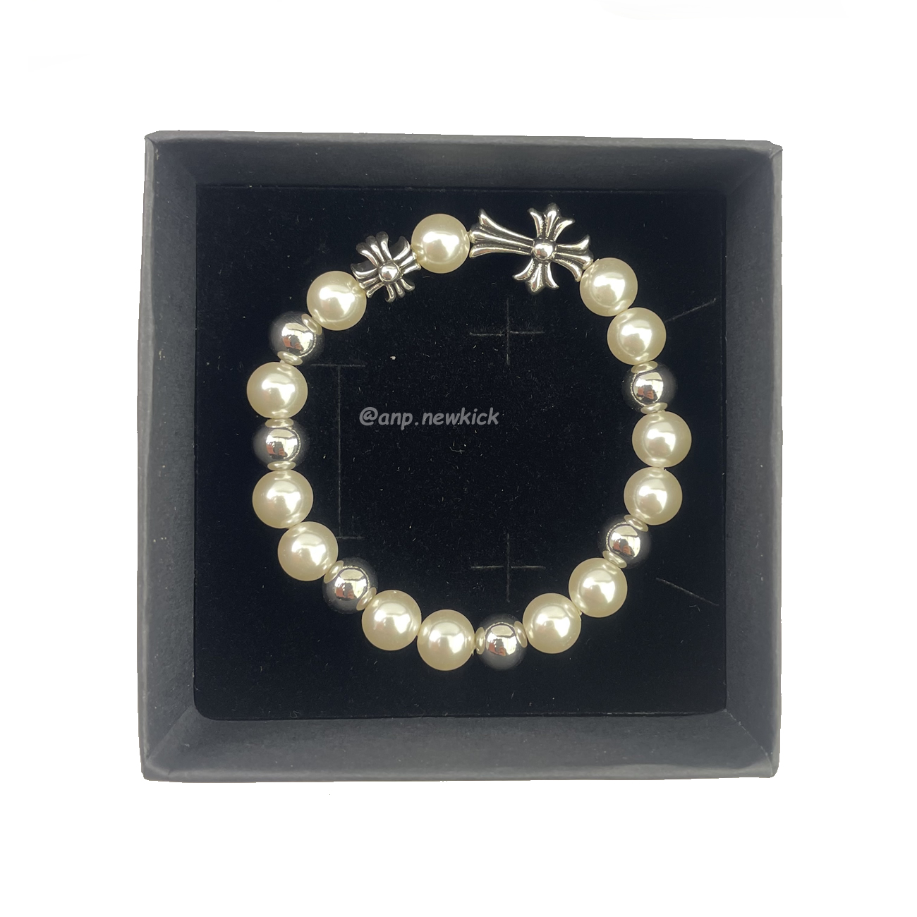 Chrome Hearts Pearl Silver Cross Flower Letter Ball Bracelet (4) - newkick.cc