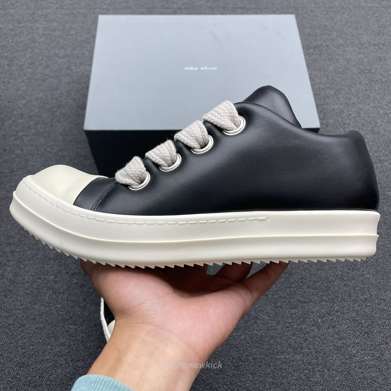 Rick Owens Jumbo Lace Padded Sneaks Low Black Acid Milk Ru02c7893 (7) - newkick.cc