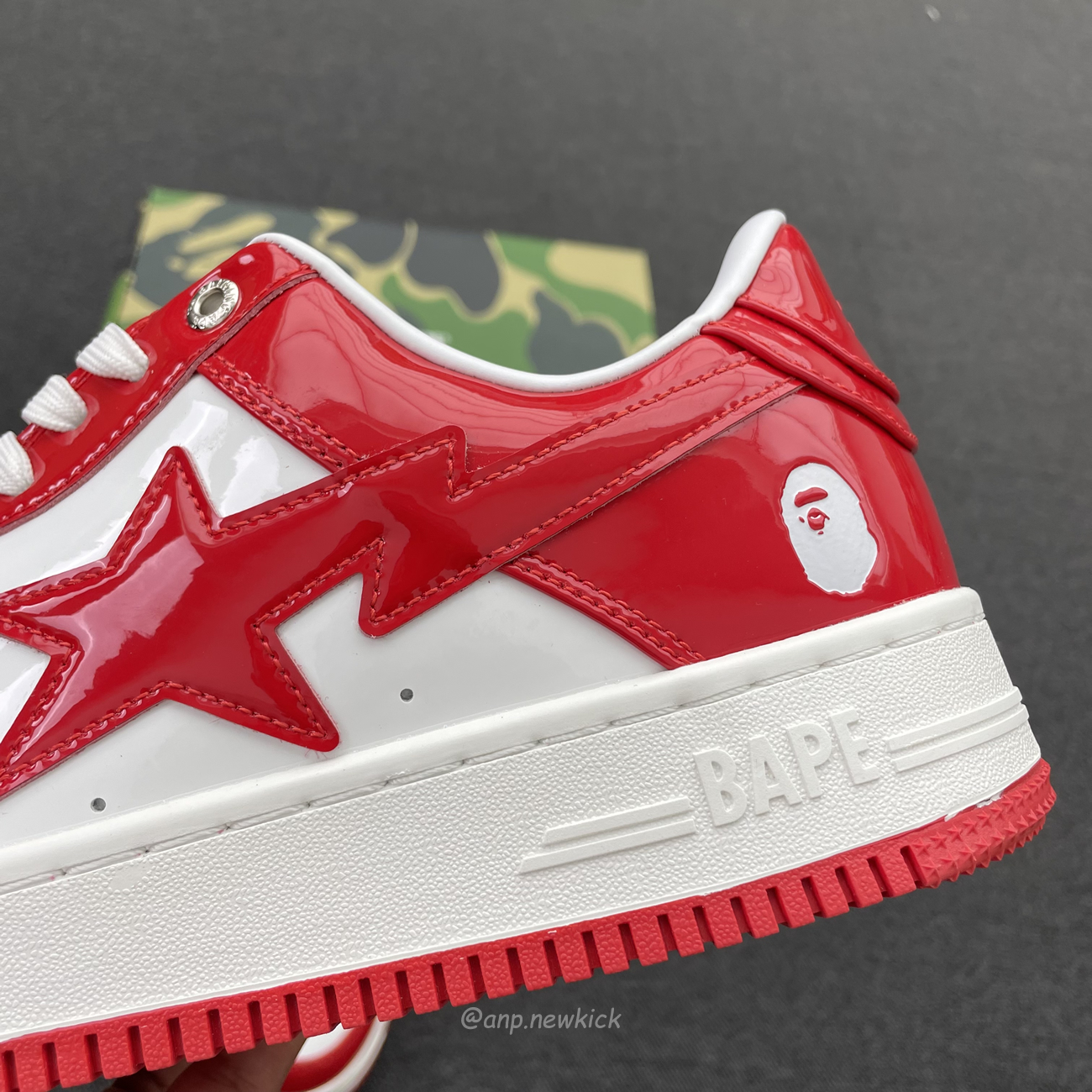 A Bathing Ape Bape Sta Patent Leather White Red 1i70 291 021 (10) - newkick.cc