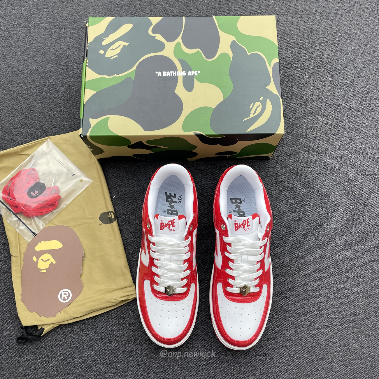 A Bathing Ape Bape Sta Patent Leather White Red 1i70 291 021 (11) - newkick.cc