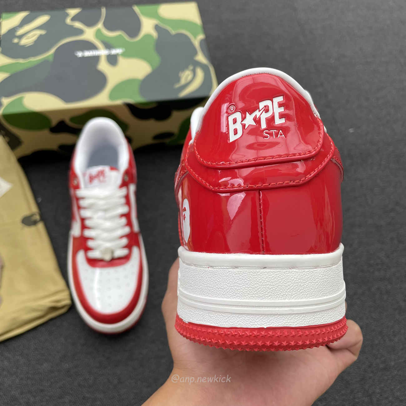 A Bathing Ape Bape Sta Patent Leather White Red 1i70 291 021 (3) - newkick.cc