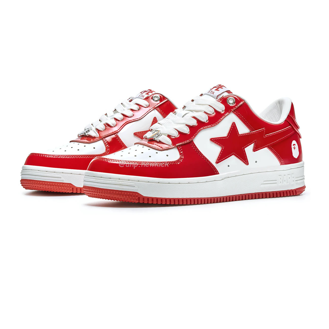 A Bathing Ape Bape Sta Patent Leather White Red 1i70 291 021 (4) - newkick.cc