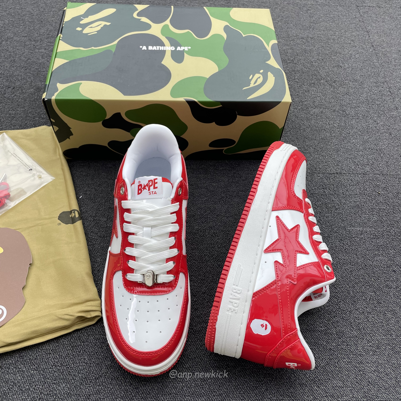 A Bathing Ape Bape Sta Patent Leather White Red 1i70 291 021 (7) - newkick.cc