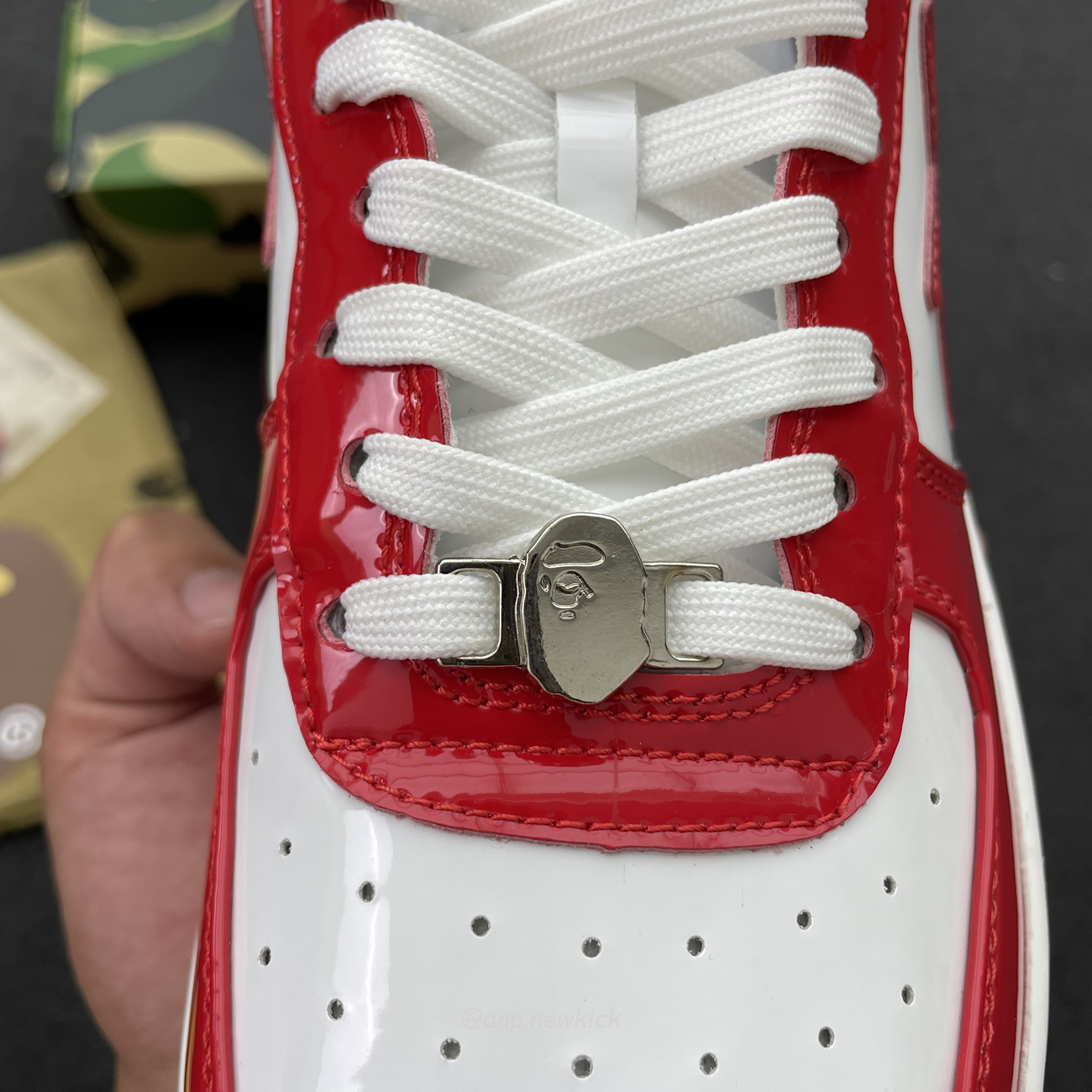 A Bathing Ape Bape Sta Patent Leather White Red 1i70 291 021 (8) - newkick.cc