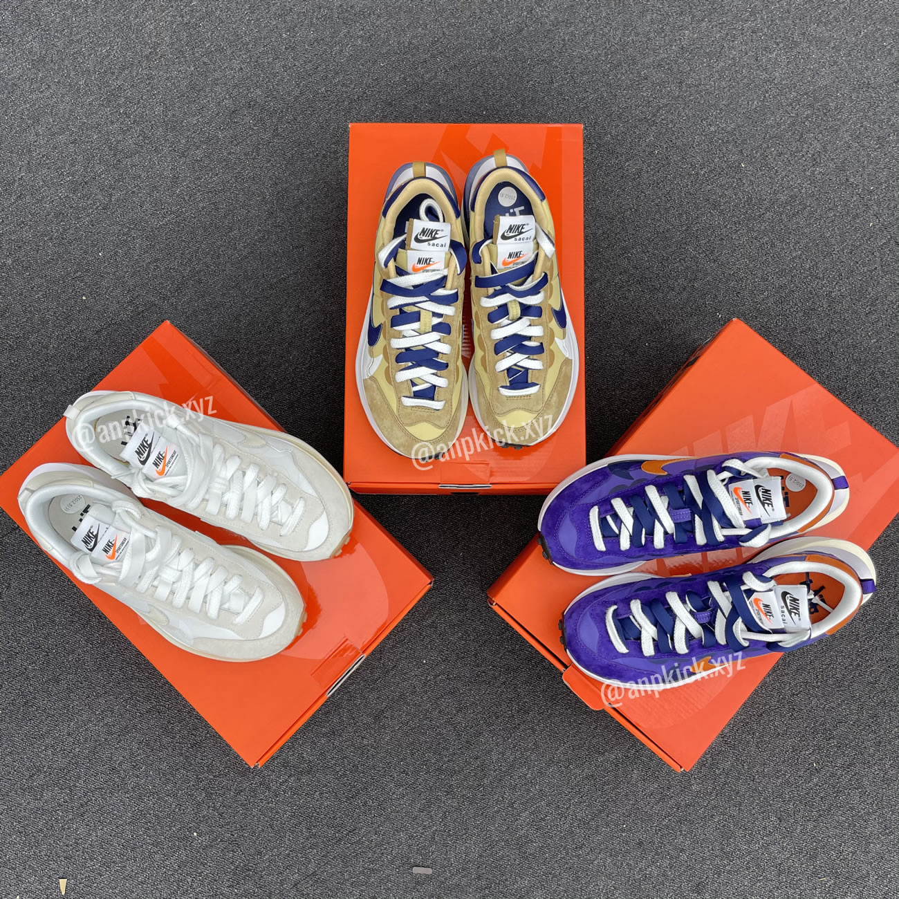 sacai x Nike Vaporwaffle "Sail" DD1875-100 "Dark Iris" DD1875-500 "Sesame" DD1875-200