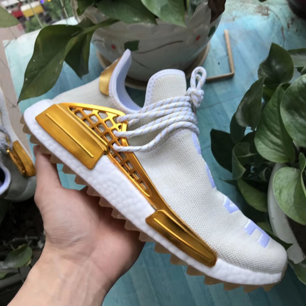 Pharrell Williams PW x Adidas Hu Holi NMD MC China Exclusive "Happy" Metallic Gold F99762