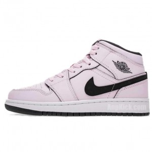 Air Jordan 1 Mid Pink Black White Womens GS Shoes 555112-601