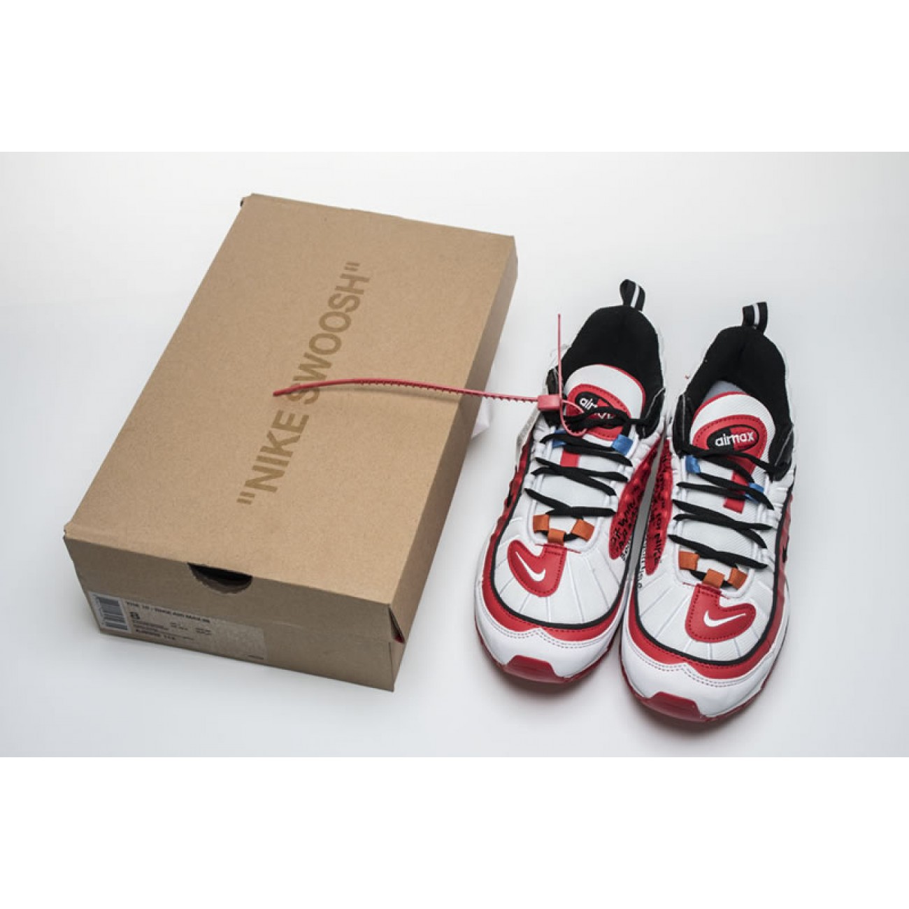 Off-White Virgil Abloh x Nike Air Max 98 White/Red Wmns Mens Size Shoes For Sale AJ6302-113