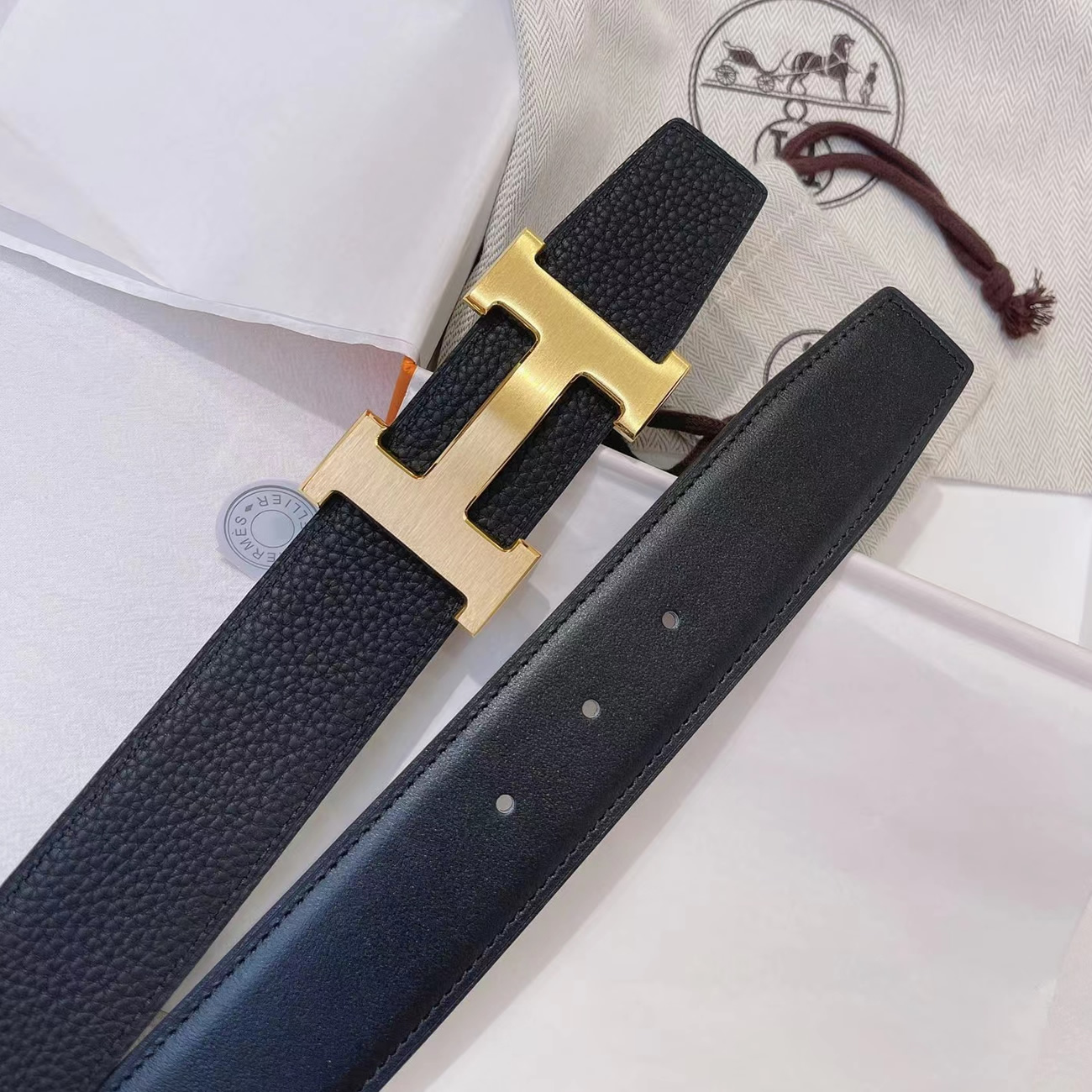 Hermes Full Grain Reversible Belt Leather Black 95CM-125CM