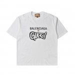 Balenciaga X Gucci Co branded Double B Letter Printed Logo Printed Short sleeved T-shirt