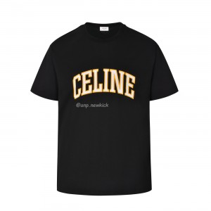 CELINE COLLEGE Cracking effect printed cotton plain knit loose fitting T-shirt