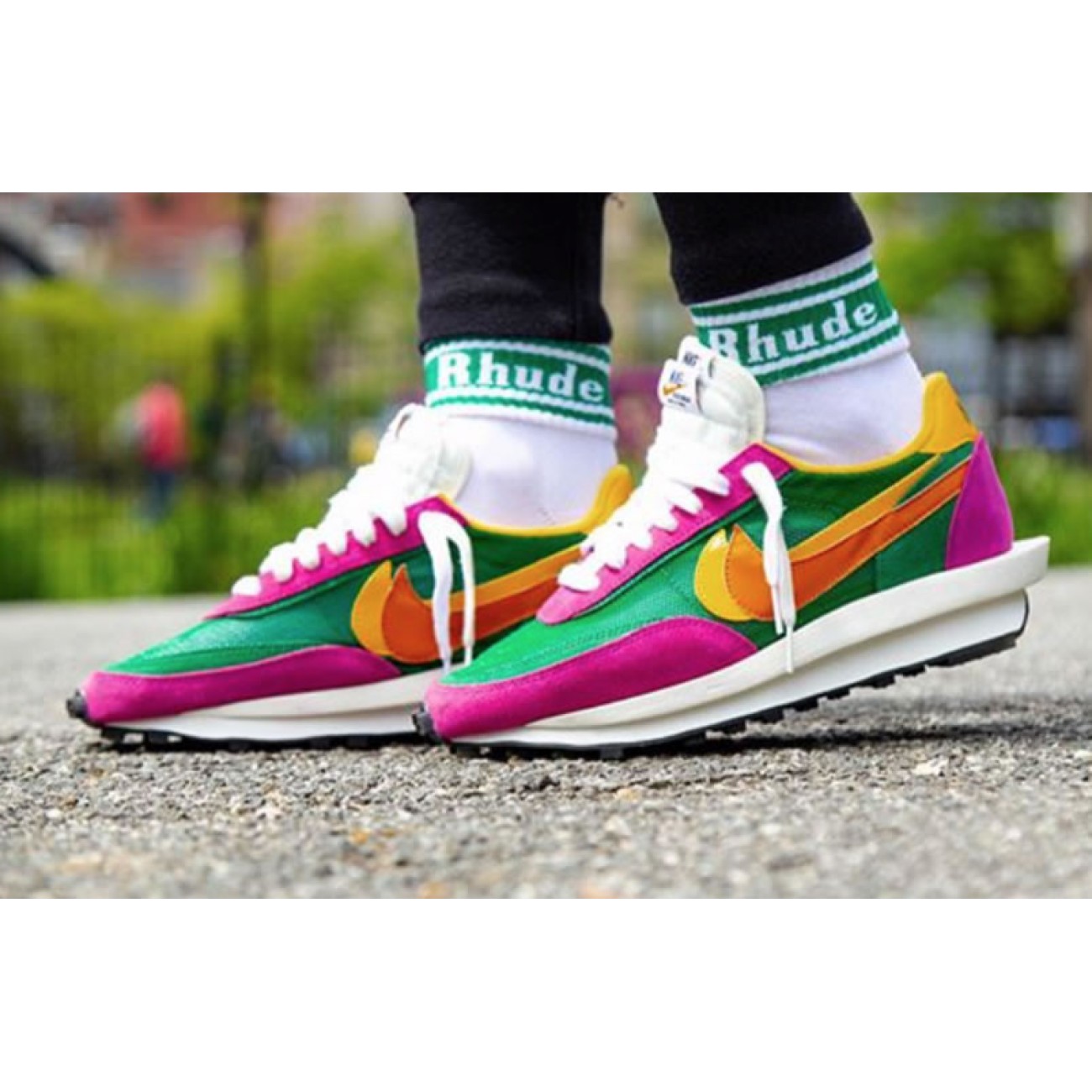 Sacai x Nike LDV Waffle Racer Daybreak Pink/Blue/Green/Black On Feet BV0073-010 BV0073-300 BV0073-301 BV0073-400