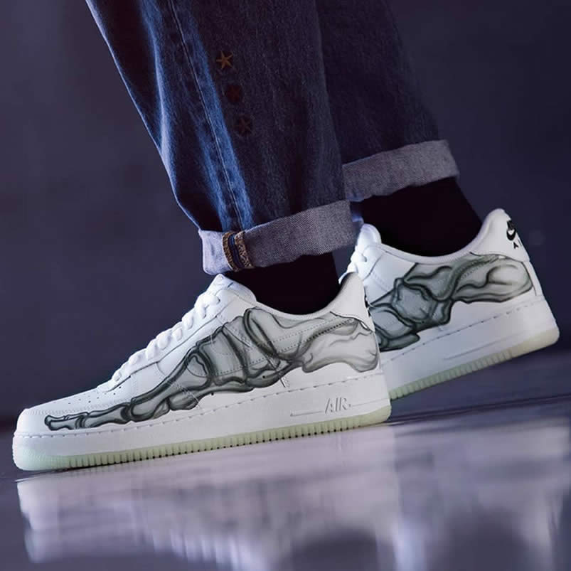 Nike Air Force 1 Low QS 'Skeleton' Halloween On Feet BQ7541-100