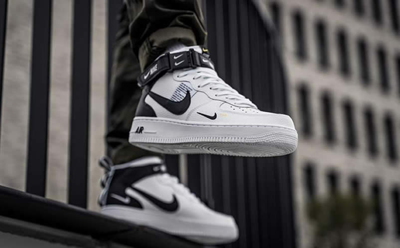 Nike Air Force 1 Mid 07 LV8 Utility White Black Shoes On Feet 804609-103