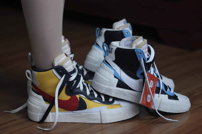 Sacai Nike Blazer Mid On Feet Navy Blue Bv0072 001 Yellow Bv0072 700 (3) - newkick.cc